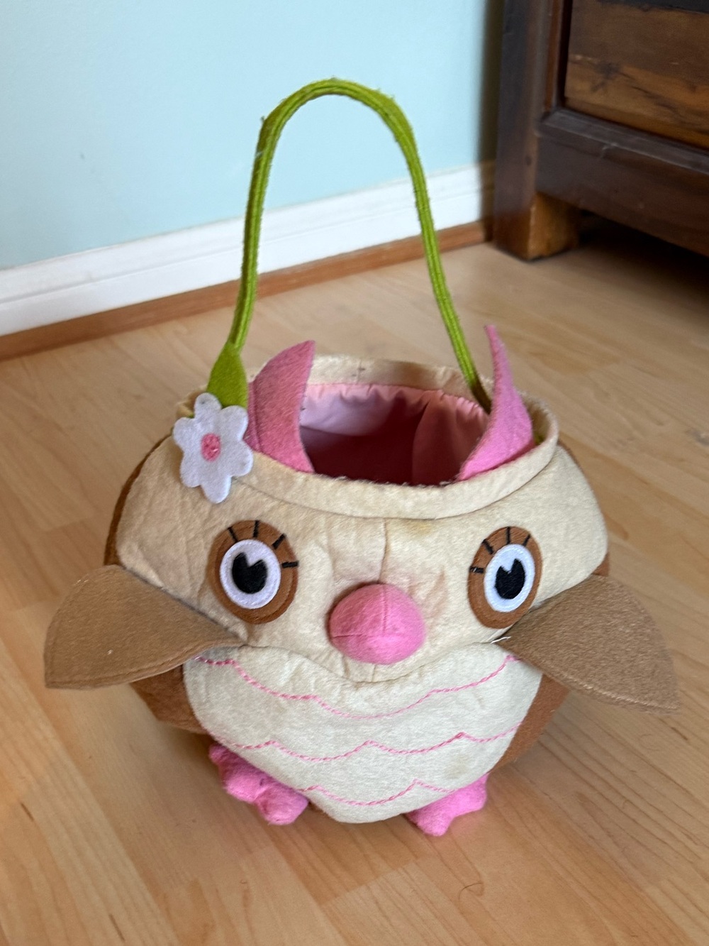 Plush Owl Basket with Pink Accents from potterybarn kids